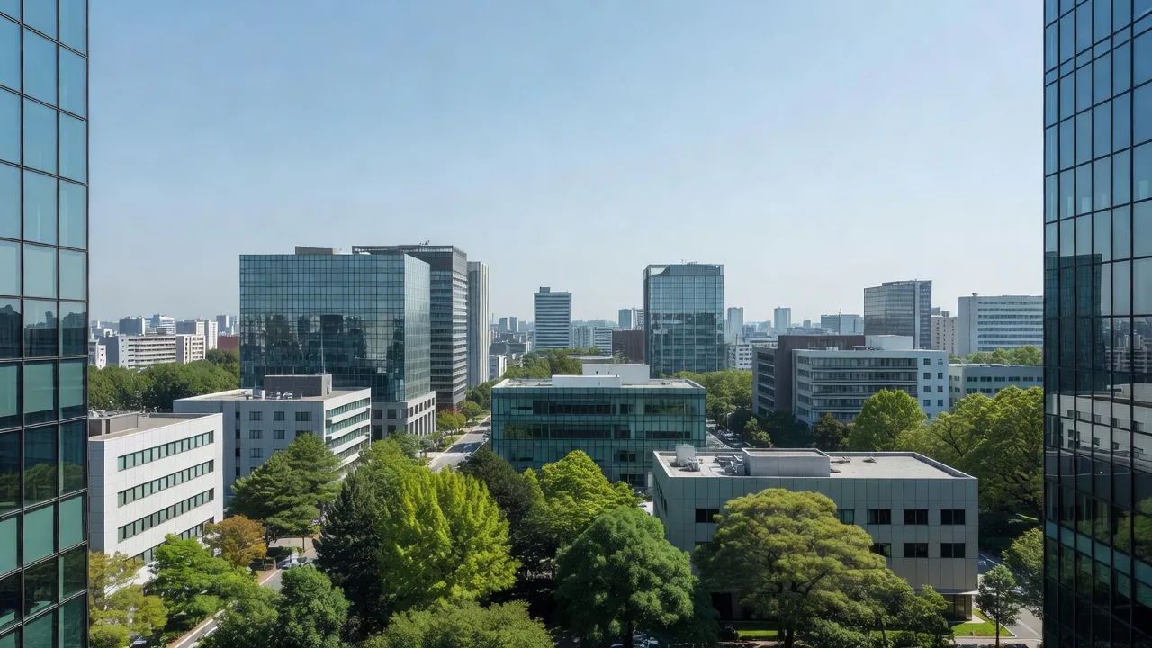 Core Pulse Nex Mindが所在する福岡市中央区のオフィス街の眺め