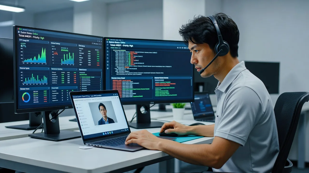 電話でリモートサポートに対応するCore Pulse Nex Mindのスタッフ